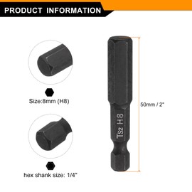 sourcing map 5pcs Hex Head Wrench Drill Bit 8mm(H8) Metric 1/4" Hex Shank 2"(50mm) Length S2 Steel Magnetic Impact Drivers Screwdriver Bit Hexagon Electric Drill Bits