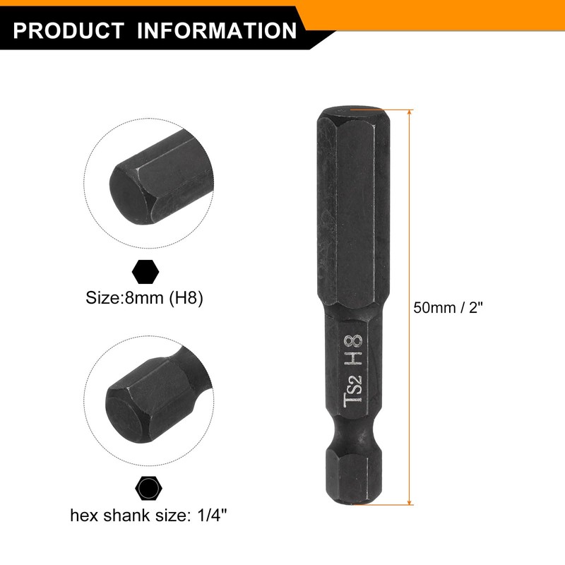 sourcing map 5pcs Hex Head Wrench Drill Bit 8mm(H8) Metric
