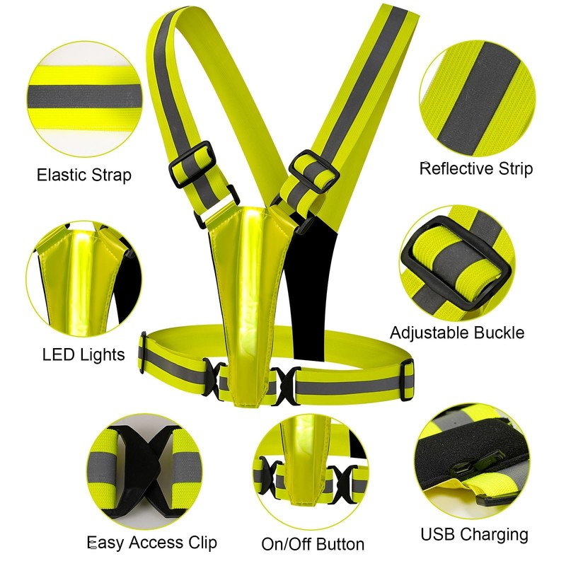 TRIXES Unisex LED Adjustable High Visibility Vest - Reflective Safety