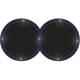 Oiltomn Crystal Car Cup Holder Coasters, Rhinestone Universal Vehicle Anti Slip Coaster, Suitable for Most Car Interior, 2PCS Black and Blue
