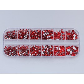 Over 2100 Pieces Red Ruby Lt Siam Flat Back Glass Rhinestones Crystals for Nail Art Kit 6 Sizes (1.4mm - 4.8mm)