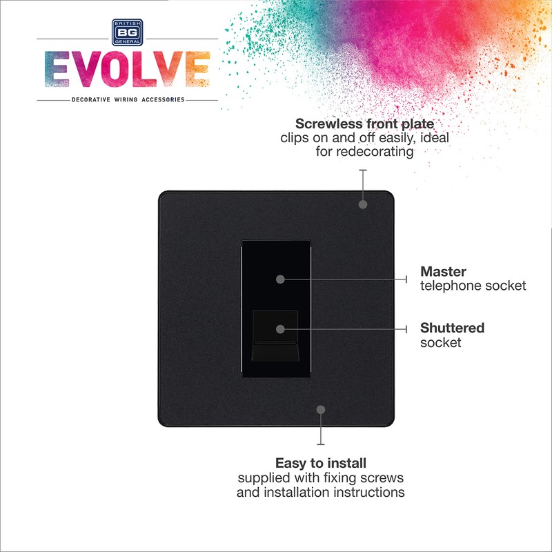 BG Electrical Evolve Single Master Telefonsteckdose, mattschwarz