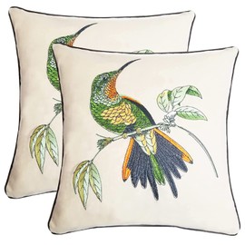 Pilmandu Set of 2 Embroidered Decorative Throw Pillow Covers 45x45cm Couch Square Pillowcases Cushion for Bedroom Sofa Farmhouse Decor (Hummingbird)