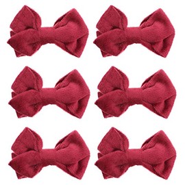 Burgundy Velvety Hair Bow With Alligator Clip For Girls - Set of 6