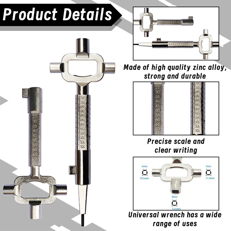 Pack of 2 universal construction keys, architect keys, long and