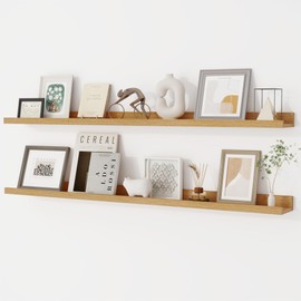 Dreamland Picture Ledge Shelf for Wall, Floating Shelves Set of 2, 48 Inch Long Floating Shelves with Lip for Living Room, Bedroom, Bathroom, Kitchen, Oak