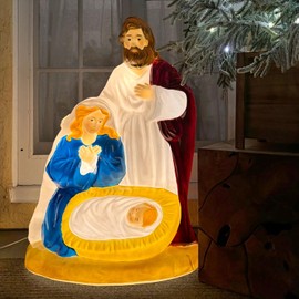 Fraser Hill Farm 32” Nativity Blow Mold, Lighted Indoor & Outdoor Christmas Decoration, Vintage Seasonal Holiday Décor with LED Lights, Novelty Winter Wonderland Display