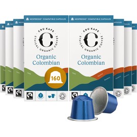 Cru Kafe Organic Colombian Arabica Espresso Single-Serve Organic Arabica Coffee Pods (160 Pods) Compatible with Nespresso Original Line