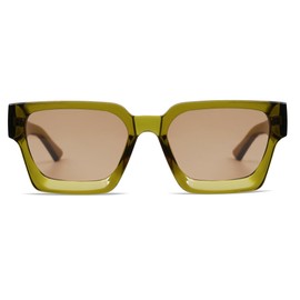 VANLINKER Thick Square Sunglasses for Men Women Retro Chunky Rectangle Trendy Shades VL9731 Transparent Olive Green