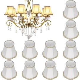 Riakrum 10 Pcs Shades for Chandeliers European Small Lamp Shade Chandelier Clip on Fabric Drum Lamp Mini Rustic Light Cover for Table Candle Wall Light Replacement, 3.1 x 5.5 x 4.7 Inch(Beige)