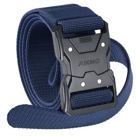 JUKMO Quick Release Tactical Belt, Military Work 1.5" Nylon Web Hiking Belt with Heavy Duty Seatbelt Buckle (Blue, Large-for Waist 42"-46" (Length 53"))