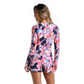 La Blanca Long Sleeve Rashguard Swim Top, Indigo//Denim Bouquet, X-Large