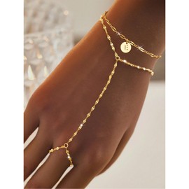 Hand Chain Initial Bracelet Ring Bracelet Hand Chain Gold Plated Letter Initial Bracelet Dainty Gold Bracelets Initial Bracelets for Women Trendy Birthday Jewelry Gifts