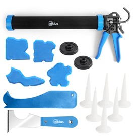 PRO Sausage Caulk Gun Kit Heavy Duty Silicone Sausage Gun Thrust Ratio 25:1 No-drip Rotating 600ml/20 oz Aluminum Tube Barrel and Caulking Tools,Sealant Grout Scraper For Kitchen Bathroom Sink Joint