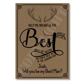 Funny Help me Organise Best Night of My Life Will You be My Best Man Groomsman Usher Page Boy Ring Bearer Mate (Kraft Paper 280 GSM, Postcard)