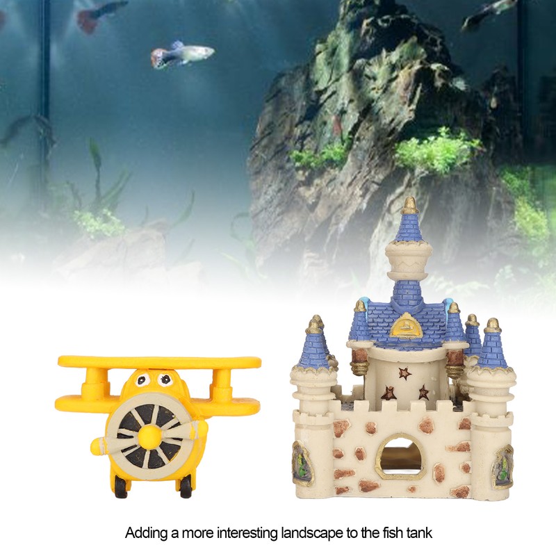 Aquarium Resin Airplane Castle Decoration Simulation Safe Cartoon Fish Tank