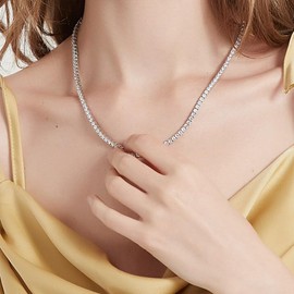 BREN Tennis Necklace - 3mm Iced Out Diamond Tennis Chain 5A Cubic Zirconia Necklace - White Gold Plated Flat Tennis Necklace for Women and Men Size 18"