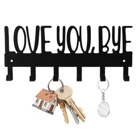 Love You Bye Sign Key Holder Hook, Metal Wall Mount Hanger Rack with 2pcs Nails & Caps for Key Coats Hats Easy Installation Ideal Entryway Decor Home Organization Gift(Black)