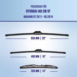 alca® Windscreen Wiper with Rear Wiper Ideal for Hyundai i40 CW (07.2011-05.2019) U-FLAT Flat Bar Wiper