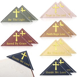 Kosiz 12 Pieces Bible Verse Leather Triangle Bookmark Religious Page Corner Bookmarks for Book Lovers Christian gifts Leather Bookmarks Reading Accessories for Office Church Women Men prayer, 6 Styles