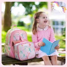 mommore Kids Backpack Set with Lunch Box, Lightweight Preschool Backpack for Girls, Water Resistance Elementary Student Bookbag for Kindergarten or Daycare