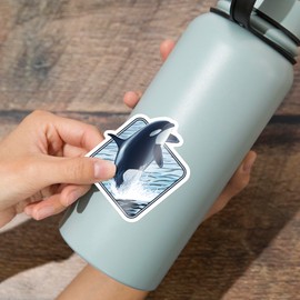 Die Cut Sticker Orca Whale Jumping Vinyl Sticker, (Waterproof Decal for Cars, Water Bottles, Laptops, Coolers), Large