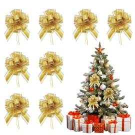 Large Pull Bows, 8 PCS Gift Wrap Bows, Pull Bows Wrapping Pull Bow Ribbon, Organza Pull Bows for Gift Wrapping for Present Wedding Car Gift Baskets and Valentine's Day Birthday Gift Decorations(Gold)