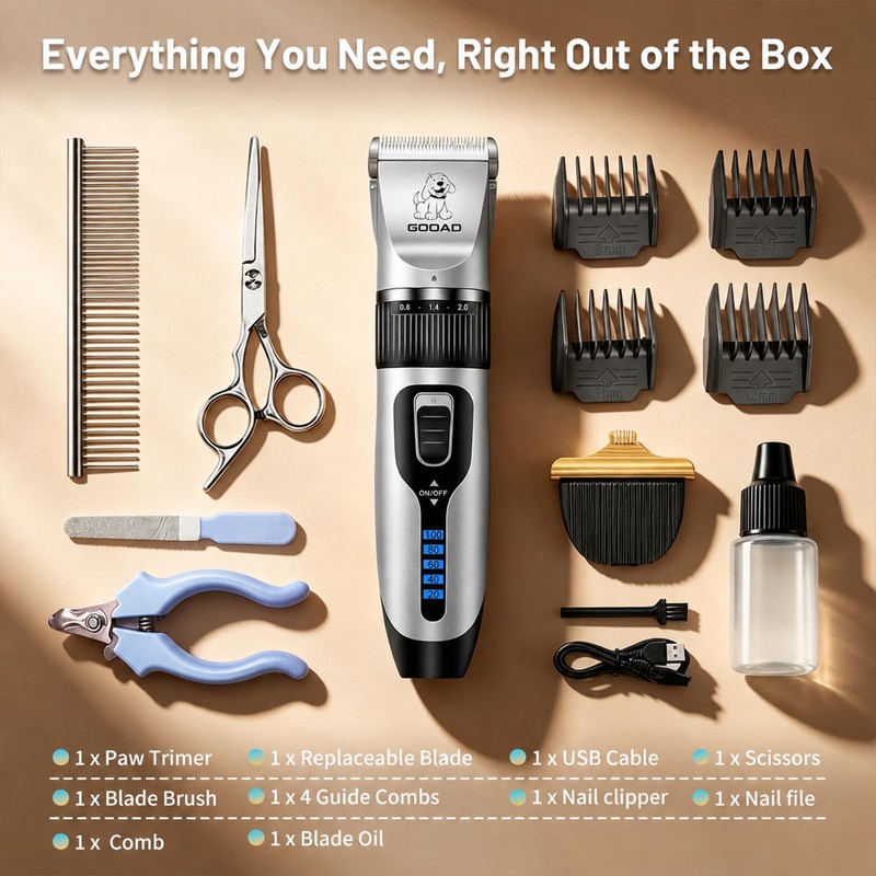 Gooad Pet Grooming Clippers with Paw Trimmer for Dogs &