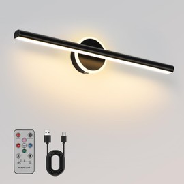 HUABRIDGE Picture Light,17.5inches Picture Light Battery Operated,Wireless Picture Wall Painting Light with Remote,Museum Quality Picture Art Light for Wall,(Matt Black)