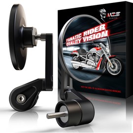 MZS Motorcycle Bar End Mirrors, Thread Handlebar Rear View Side Mirror Round Black Aluminium Compatible with YZF R1 R3 R6 FZ8 MT03 MT09 FJR1300 Grom Monkey CB300F CB500F CB500X CB650R