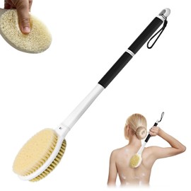 elzle Spazzola Schiena Doccia 44cm/17inSpazzola per Bagno Doppia Faccia, Spazzola per Lavare la Schiena Manico Lungo,Corpo Bagnato e Asciutto Setole Morbide per Donne, Uomini e Anziani,nero