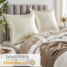 RUIKASI Satin Cushion Cover 80 x 80 cm, Beige, Set of 2 Soft Pillowcases Like Silk Pillowcase 80 x 80 cm for Hair and Skin with 2 Hair Elastics, Better Care than Silk Pillow Case Pillow Cover