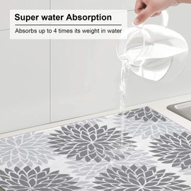 Dish Drying Mat for Kitchen Counter 18 x 24 Inch Microfiber Floral Dish Mats for Drying Dishes Absorbent Dish Rack Pad for Dishes Draining Mat