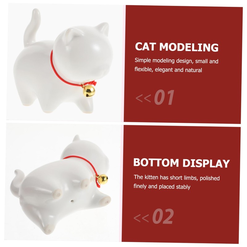 iplusmile Cute Ceramic Cat Ornament with Bell Unique Desktop Decor