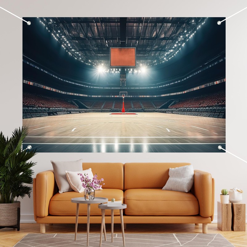 Basketball Spotlight Court Scene Photography Backdrop Banner - Studio Shooting