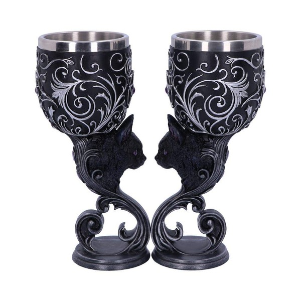 Nemesis Now Hex Twin Cat Heart Set of Two Goblets,