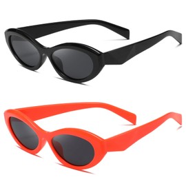 kimorn Sunglasses Womens Men Cat eye Trendy Retro Trendy Oval Sun Glasses K1570 (Black+Red)