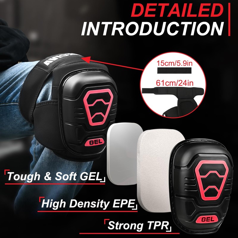 Professional Gel Padded Knee Pads Adjustable Straps Gardening Construction