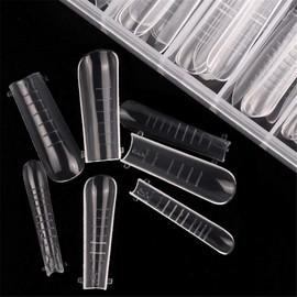 Nail Tips, 12 Sizes/10 PCS Dual Nail Foam UV Gel Acrylic Nail Art Solid Color Transparent Nail Foam Easy Foam Virtual Gel Tip Mold Clear, Assorted 120 Pieces