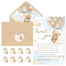 Whaline Bear Baby Shower Thank You Cards 24 Pack Watercolor Bear Greeting Cards with Envelopes Stickers Cute Cartoon Blank Note Cards for Gender Reveal Party Supplies, 4 x 6 Inch
