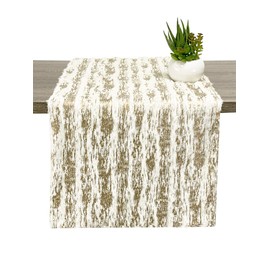 Fennco Styles Contemporary Brushed Foil Faux Fur Table Runner 16 x 72 Inch - Gold Metallic Design Table Cover for Christmas Decor, Home, Banquet, Family Gathering, and Special Occasion