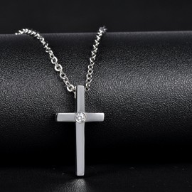 Feilok Classic Cross Women's Pendant Necklace Stainless Steel Zircon Silver, Stainless Steel, Zircon
