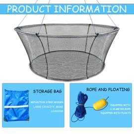 Floating Portable Fishing Nets, Bridge Fishing Pier Nets Landing Drop Net with Rope for Minnows Lobster Crawfish Shrimp (28 * 32Inch (80 * 70 CM))