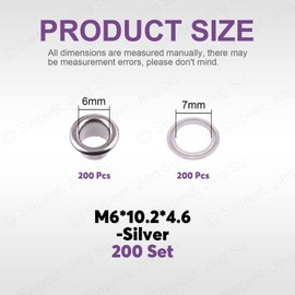 Swpeet 200Pcs - 100Sets 9/16" (14mm) Hole Sliver Grommets Thicken Metal Grommets Eyelets Grommet Kit, Metal Eyelets Kits Grommets Eyelets for Repairing Canvas, Leather, Curtains (6mm)