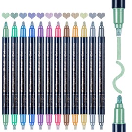 Dual Tip Metallic Markers, Metalic Paint Pen With Chisel Tip & Round Tip, Decorating Supplies For Scrapbooking, Scrapbook, Scrap Booking, Art Craft. 12 Colors Black Paper Kit For Painting Decoration