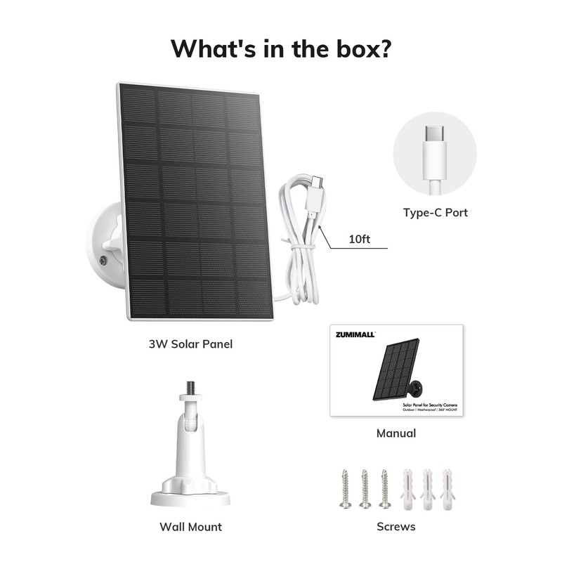 ZUMIMALL 3W Solar Panel for Security Camera Wireless Outdoor, IP66