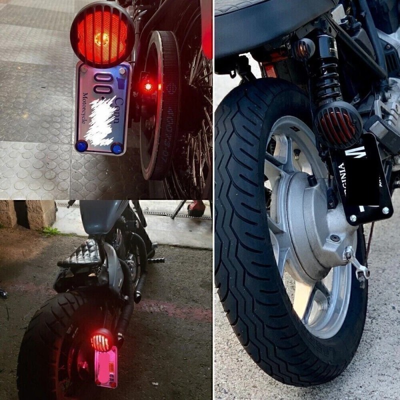 Gearzaar Side Mount License Plate Bracket Motorcycle LED-Light Holder For