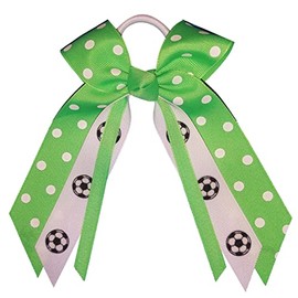 Soccer Polka Dot Small Bow, white pony band, Made in the USA (Neon Green) many colors