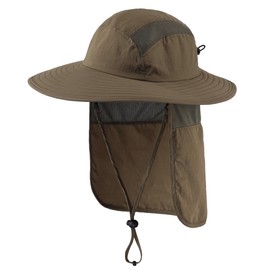 Magracy Mens UPF 50+ Sun Hat with Neck Protection Wide Brim Mesh Safari Hat Hiking Fishing Hat Foldable Women Olive Brown