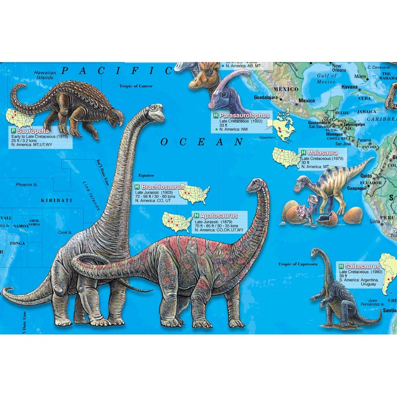 CoolOwlMaps World of the Dinosaurs Wall Map Poster - 36x24